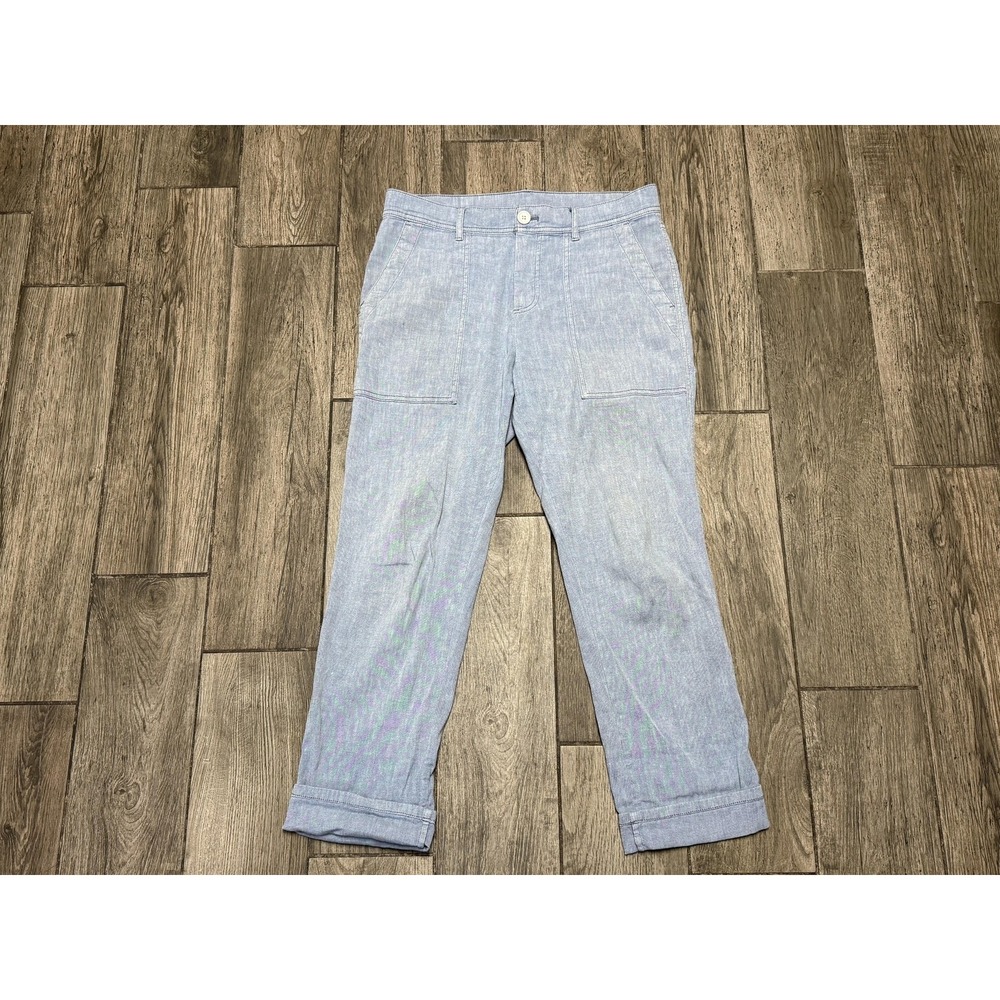 James Perse Pants Women's 27 Blue Linen Cotton Stretch Utility Pockets